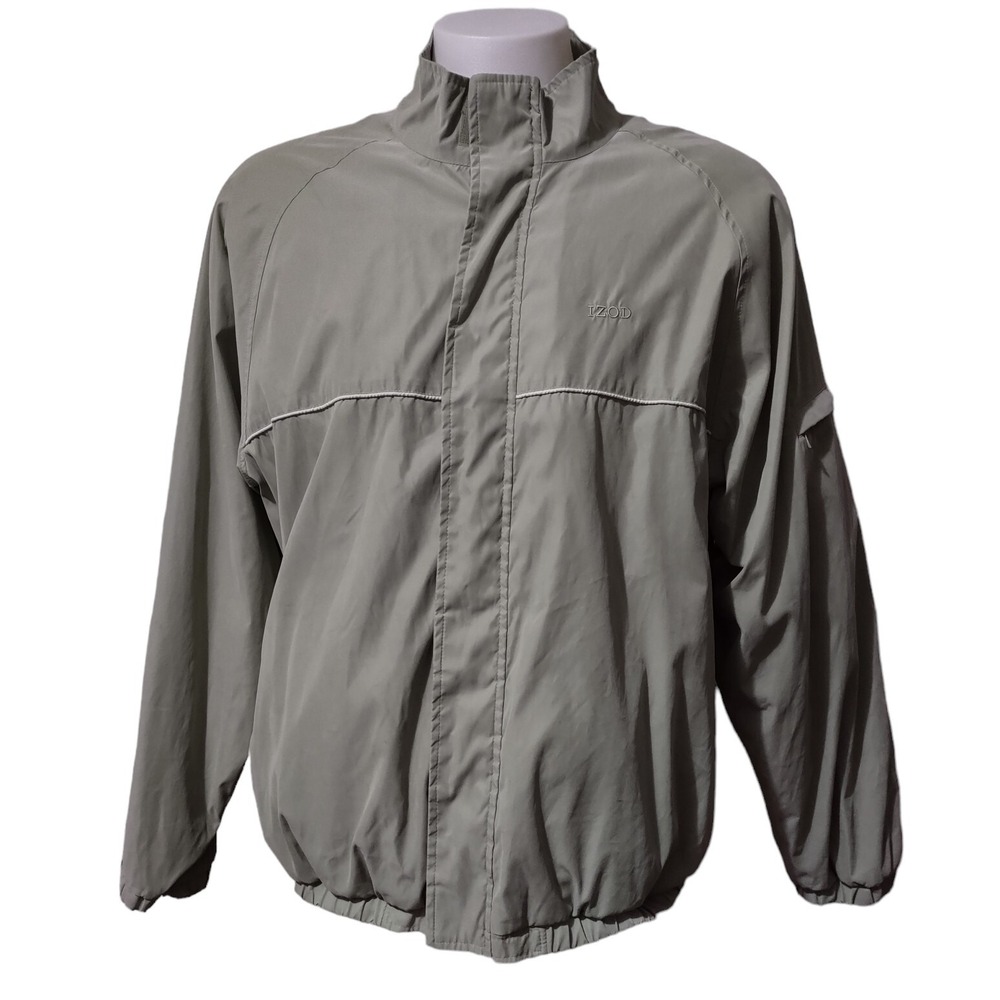 Izod Jacket Men Large Full zip Pockets Inside & Out Green Mesh Lined Embroidered